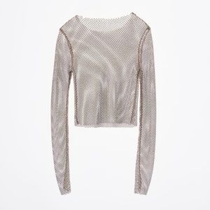 Zara SHIMMER MESH CROP TOP Glass
